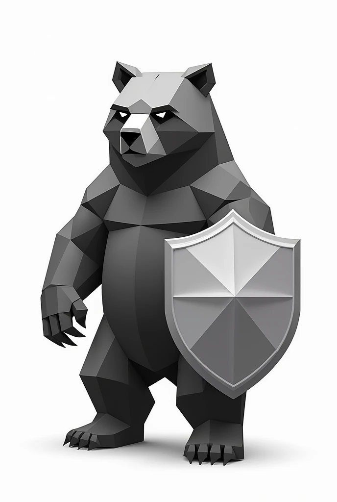 Generate a bear with a shield ,  the bear must be represented only in geometric lines