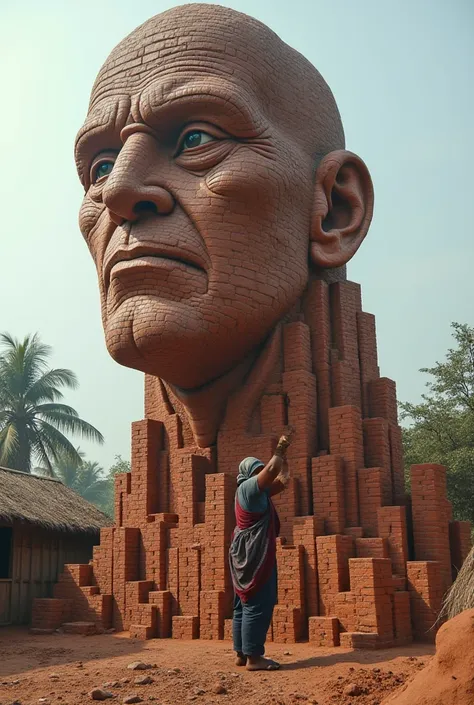 There is a poor Indian woman. Who is making a giant statue named 2025 with the help of bricks which looks absolutely real.