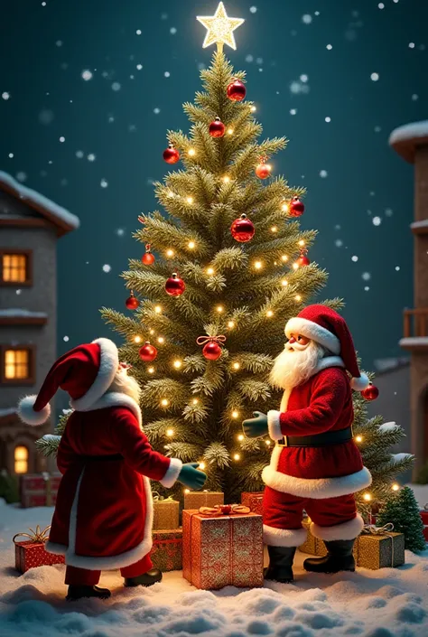 photos of real , a masterpiece of Christmas tree quality to detail the fabulous with beautiful toys around the glowing colorful light. the Snow Maiden is standing next to him and Santa Claus is holding a gift ... the  is running to get a ride .