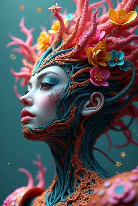 Thanks Kilometer Graphic for this  "otherworldly" Fast!

" Hyperrealistic surreal 3D close-up rendering,  showing off the figure of a fantastic woman in a colorful ,  a whimsical illustration with ,  tropical flowers and creatures .   digital painting ,  r...