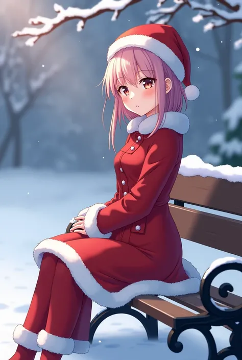 anime girl in santa outfit sitting on a bench in the snow, seductive anime girl, cute anime girl, anime moe artstyle, (anime girl), attractive anime girl, beautiful anime girl, anime visual of a cute girl, pretty anime girl, anime style 4 k, cute anime wai...