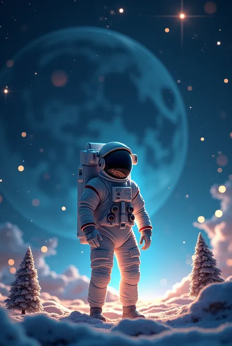 marry christmas and happy new year space theme and astronaut