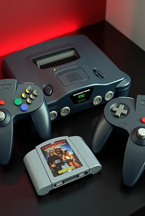 Nintendo 64, With Two controllers and Game Cartridge that reads, Zachary Levis Goldeneye Adventure realistic spawn