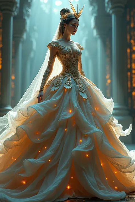 Queen big ball gown flaunting ethereal unique design and color stone ornaments orange color ethereal 