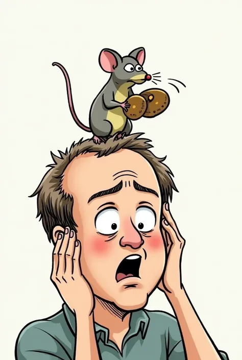 Certainly, lets break down the humorous illustration youve sent.
Scene:
The cartoon depicts a man with a mouse perched atop his head. The mouse is holding a pair of cymbals and is in the process of striking them together. The man, with his eyes wide and a ...