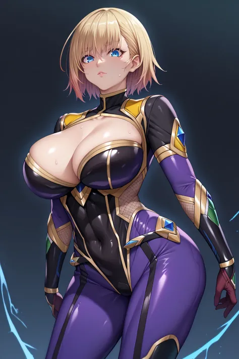  interruption source _Anime, viewers sweat a lot, 1 girl, bangs, underbust,  THIG-LENGTH SOCKS,large breasts, (taimanin suit), (two breast), , dark alleyナイトシティ,  taimanin suit, body suit, beautiful detailed eyes, ガニ股, latex, leotard, SM, (The Eminence in S...