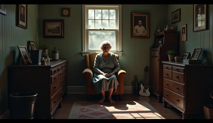 Widow woman in her house