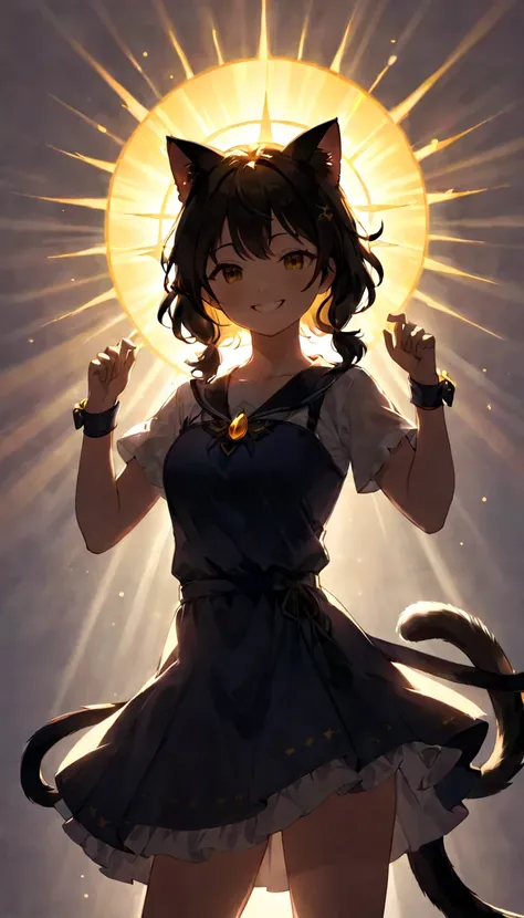 Today is a happy day、sun and shadow、Strong female silhouette、Smiling Girl,black,magick,stiiting
,Girl、Cat ear,big barist