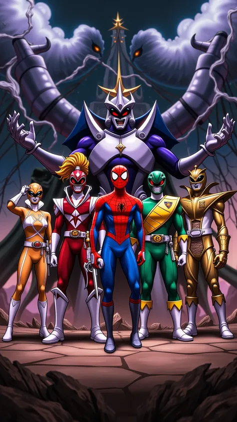 Spider-Man and the Power Rangers Joining Forces to Attack Zedd High Resolution,  Precise, Detalles altos, 