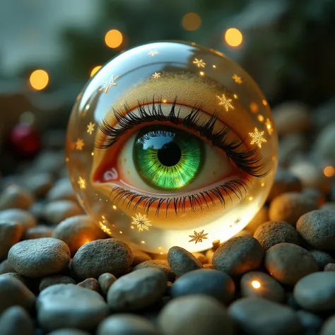 Christmas Eve wallpaper ,  festive with natural stone beads ,  a green and golden womans eye in a bubble and magical