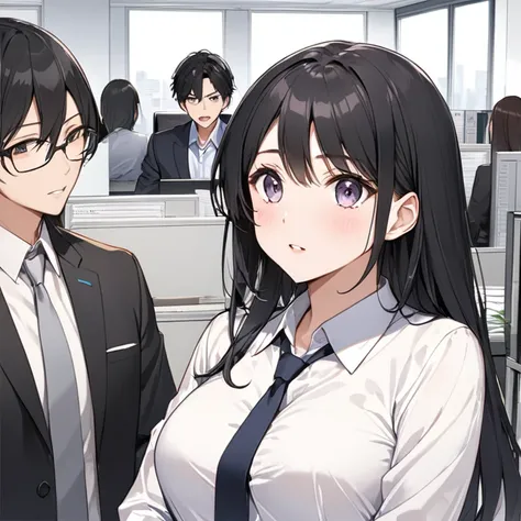 OL、 black hair long、 office、 officeカジュアル