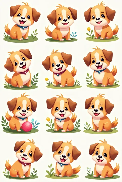 Create 12 clipart for cartoon style dog