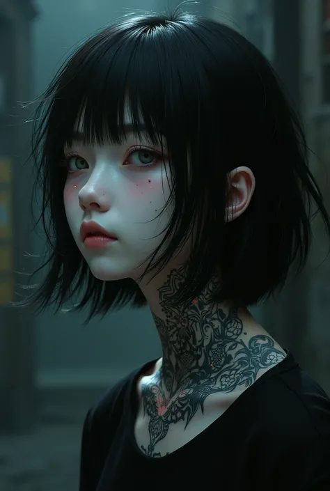 Create a character with tattooed on the neck, que pareça o Kaneki de tokyo ghoul