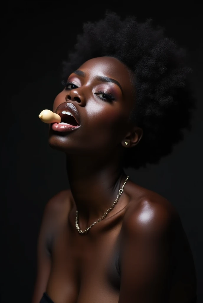 Black woman with exaggerated big lips sucking a penis