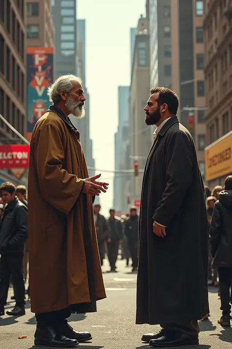 A man Asking a question to the man that is spreading the Gospel on the streets of New York City 
