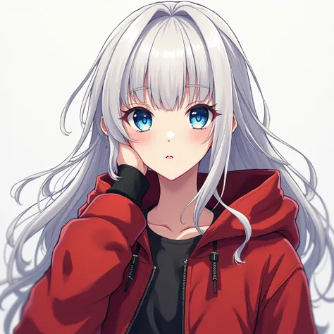 
Anime girl with white hair and red jacket posing for the camera, an anime drawing inspired by an anime girl by hand , pixiv, what is?, johan liebert mixed with alucard,  Johan Liebert mixed with Dante, v from Devil May Cry as an elf, son of Sparda, androg...