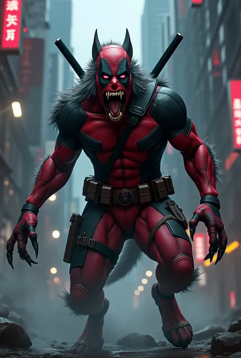 Deadpool fusioned with a warewolf 