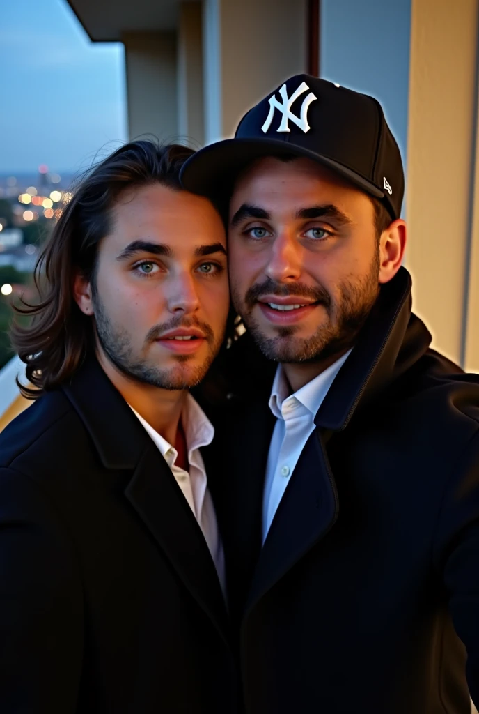 Selfie I am a man 1 ,84 medium long hair blue eyes I wear a white shirt tie and black coat with my son he doesnt have a beard, 19 years old hes shorter than me he measures 1 , 74 Atlético Delgado wears a white shirt a black coat short hair Yankees hat we a...