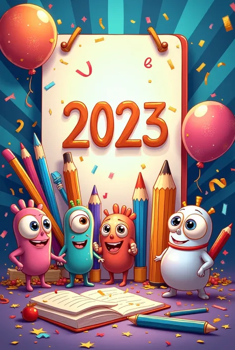 Create a Happy new year 2025 poster with stationery theme