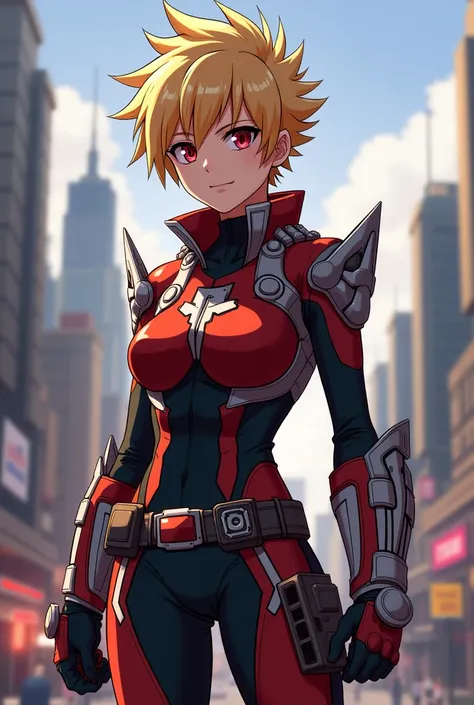 The hero costume of the character Bakugo from the anime My Hero Academia in a female version 