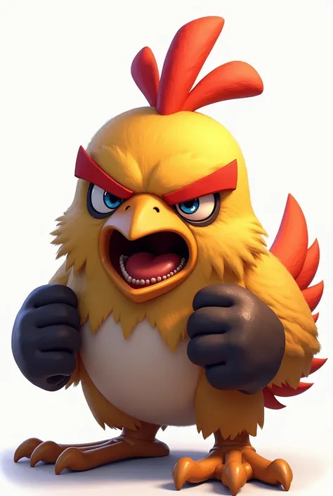 a close up of a cartoon bird on a white background, clash of clans, as a character in tekken, world of warcraft spell icon, frightened and angry, owlbear, fist training, aggression, angry and helpless, ikenobo, similar to pokemon, the birds - eye view, lin...