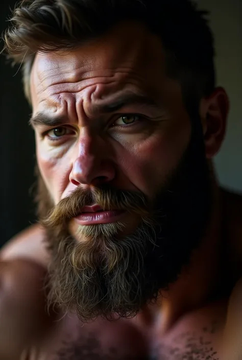 8K Very Best Highest Realistic very Realistic real 8K very detailed highly photorealistic very real realistically detailed very close-up portrait photo of a Very handsome big bearded and rugged hairy burly muscular chubby beefy bulked up daddy bear man, we...