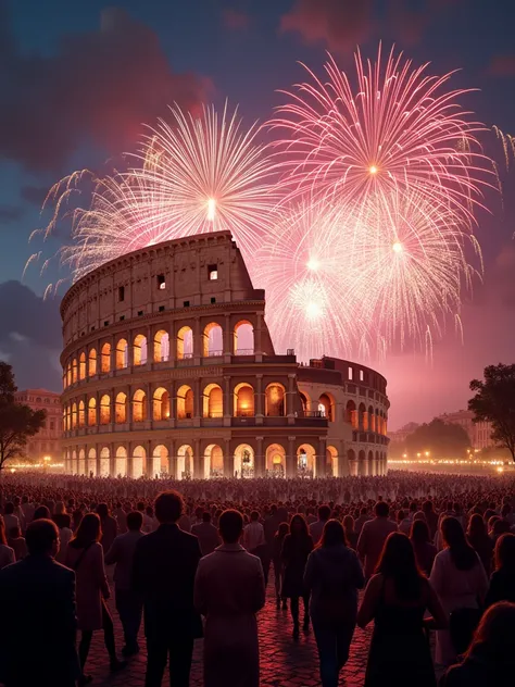 Fuochi dartificio per salutare il 2025 davanti al Colosseo