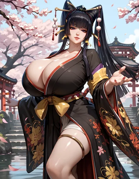 1 girl, nyotengu, kimono, gigantic breasts, sexy pose