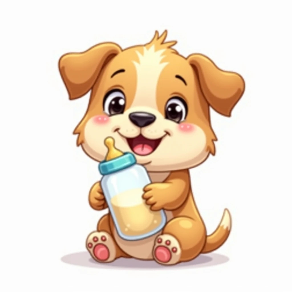 create an image, Cartoonish Dog with baby bottle Clipart, highly detailed, cute and adorable, charming illustration, white background.