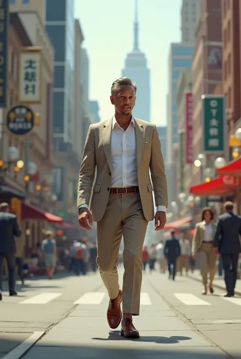 A white gentleman  walking in the city