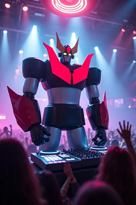 Mazinger Z at a nightclub mixing music 