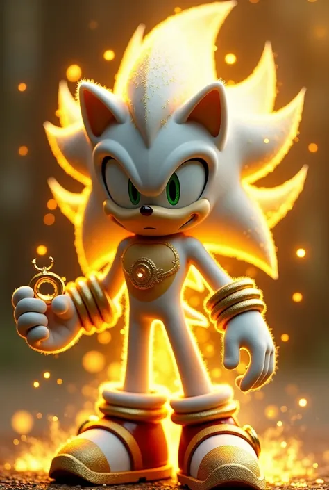  Create a character in the style of Sonic , measuring 121Cm,  in the background that has the shape of Shadows head,  with the skewers up , that you have white gloves ,  whose main color is white , And secondary green,  and that has the mushrooms of Sonic ,...