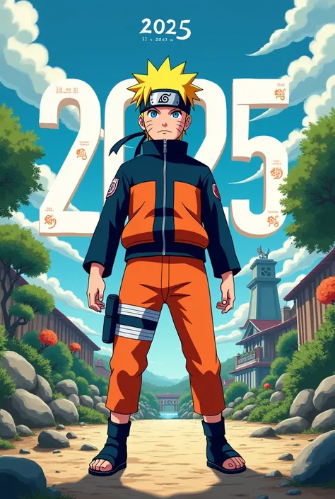 Create calendar picture Naruto write 2025 on it