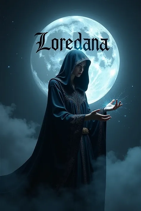 Witch who writes the name Loredana on the Moon in 3D