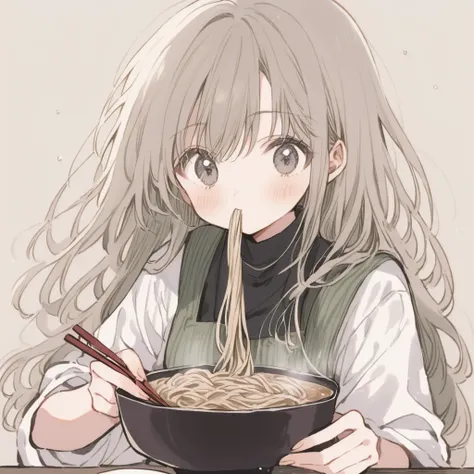  1 girl、Soba noodles、Holding chopsticks