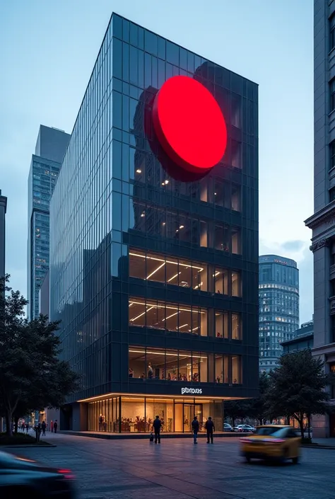 Live TV Channel With Red Logo On Large Modern Building