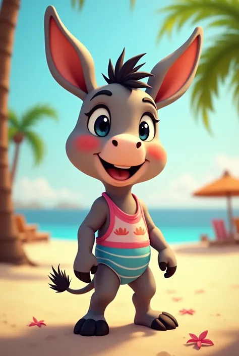 Make an image of a happy little ass in a cartoon in a swimsuit