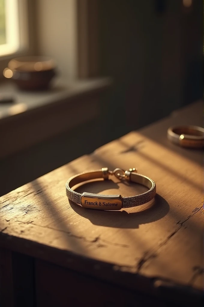 Bracelet placed on a table marked by Franck and Salomé 