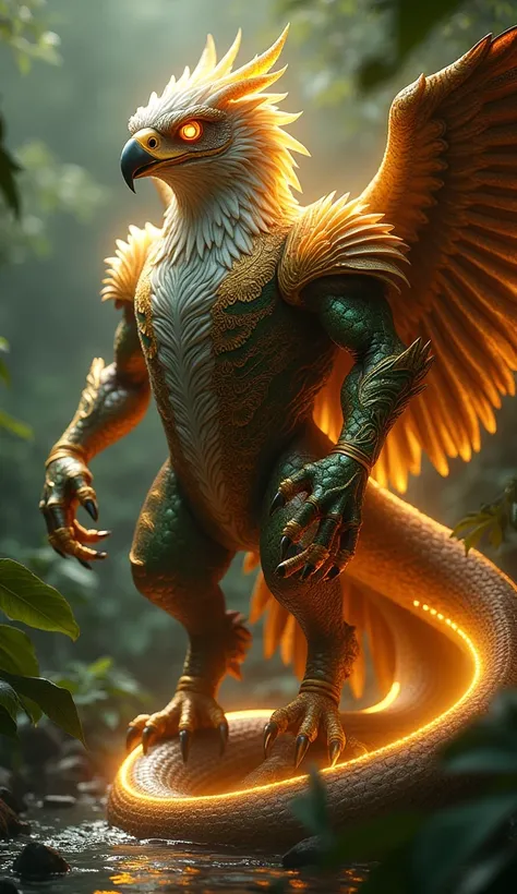 A stunning fusion of eagle and anaconda, merging their unique strengths, abilities, and appearances. The hybrid body structure is sleek and powerful, combining eagle’s agility and speed with anaconda’s strength and resilience. Its head features a striking ...