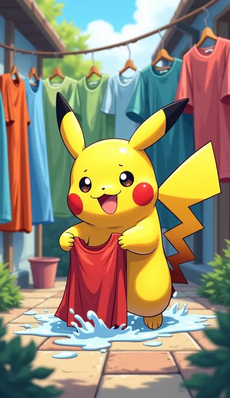 Animated pikacu washing clothes 