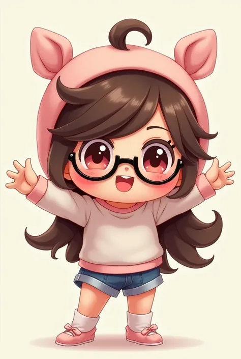  A cutie posing her body with long hair and black glasses. Chiby style 