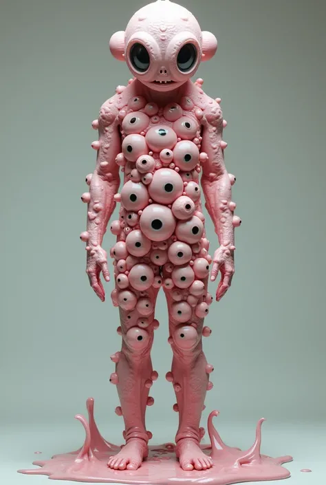 full body image, A male being with lots of pink eyes, super real photograph, slimy body,digital image.