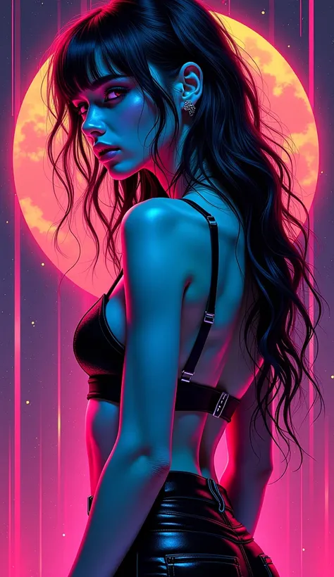 ( masterpiece:1.2),( Highest quality ),( super detailed),( Ultra High Resolution ),( Best illustrations ),8K, Wallpaper,( 1 female), Full body ,The theme is atonement,psychedelic,Neon color,vector art,Layered textures,progressive,pop,Sf,cyber punk,sexy, vi...