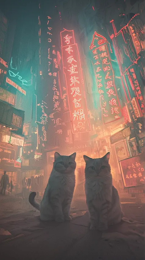 (snapshot:1.3) photo. of Beautiful Hong Kong neon city. realistic photos.(Lively cute furry cat-people). night (entertainment district:1.3).fixed focal lens, high contrast,Hong Kong action cinema style,great lighting,dynamic angle, . BREAK .quality(masterp...