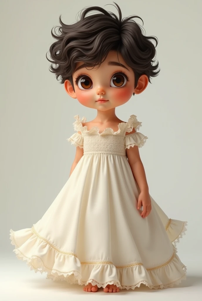 a real boy  his ethnicity is Italian. wearing a frilly and feminine white dress 