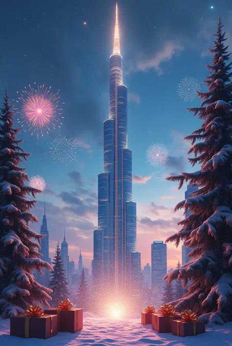 The Sky Tower goes to the sky,  phantesis ,  New Year, firework, present, Night, Christmas trees