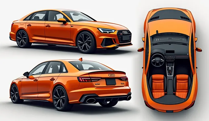 Audi A4 front side back side interior shishe door orange colour ki car phadho me