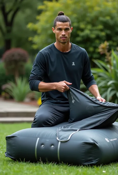 Ronaldo is opening a MOBI GARDEN Portable Camping air sofa with air bed separation connection