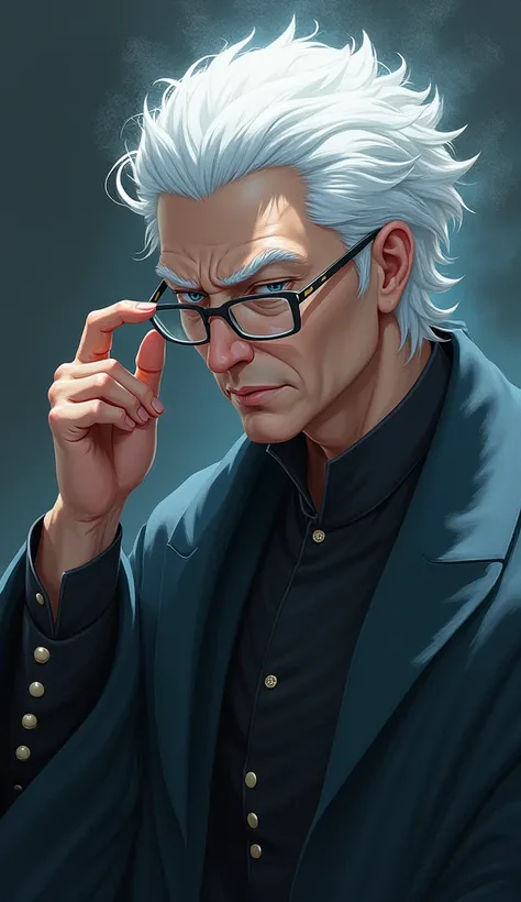 Gojo Satru wears his glasses and touches them with his hand