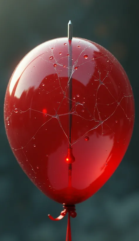 make a red balloon filled with broken water pierced by a needle